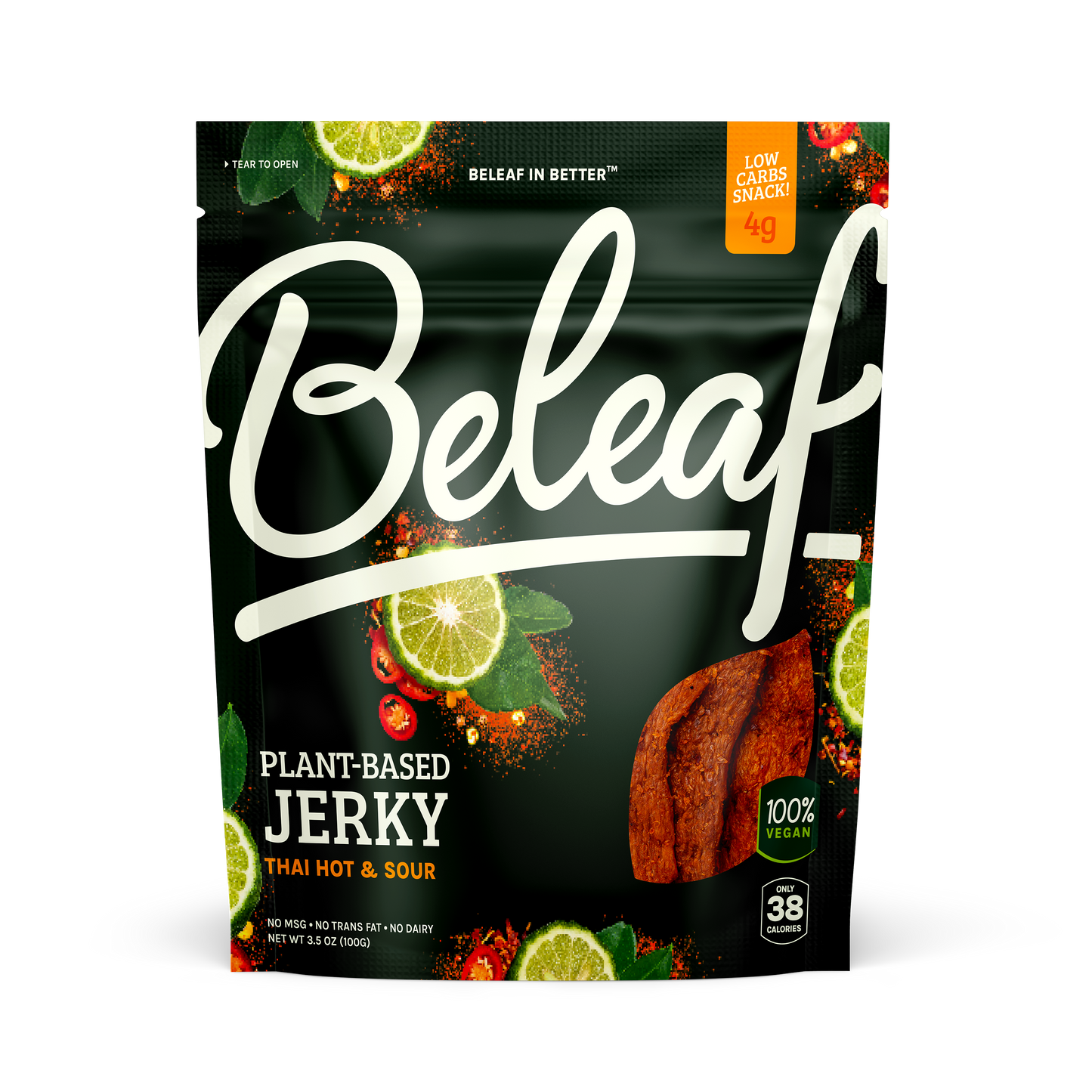 Beleaf Plant-based Thai Hot & Sour Jerky, 3.5 Ounce