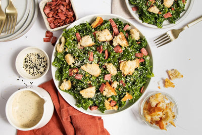 Kale Tahini Ceasar with Crispy Bacon Bits - Beleaf Vegan